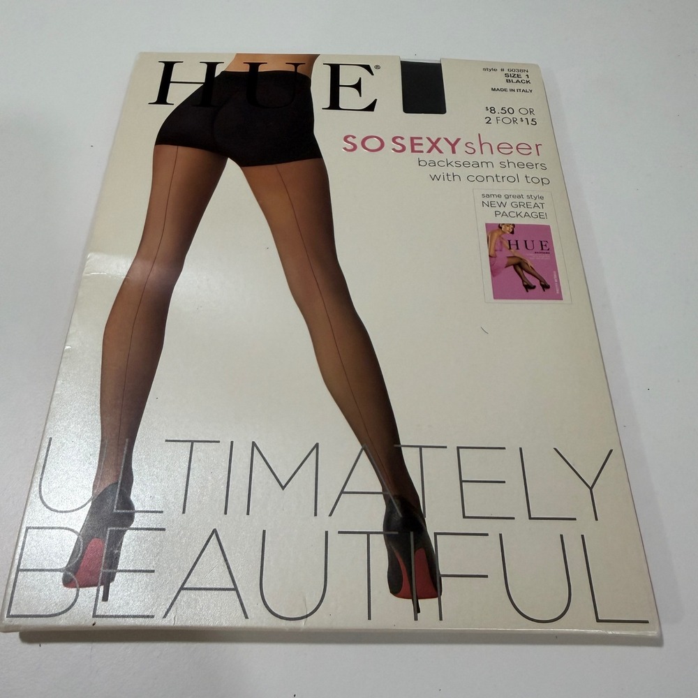 HUE So Sexy Sheer Backseam Control Top Tights Black Size 1 6038N Made in Italy